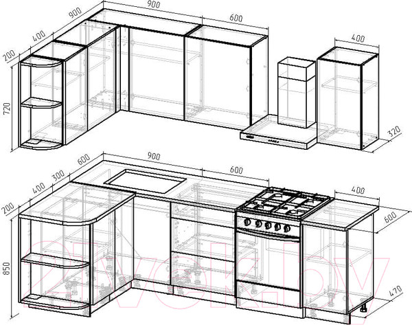 Изображение товара Кухонный гарнитур Интермебель Микс Топ-11 1.9x1.5м левая (белый премиум/дуб крафт золотой/венато)