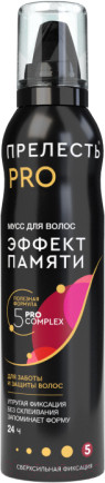 Изображение товара Мусс для укладки волос Прелесть Professional Эффект памяти Сверхсильной фиксации  (160мл)