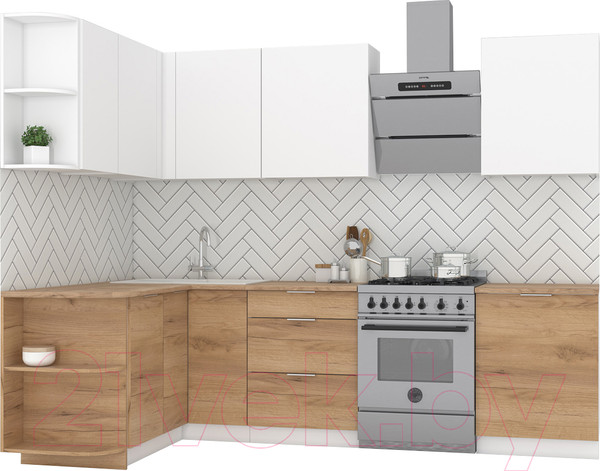 Изображение товара Кухонный гарнитур Интермебель Микс Топ-13 2.1x1.5м левая (белый премиум/дуб крафт золотой/венато)