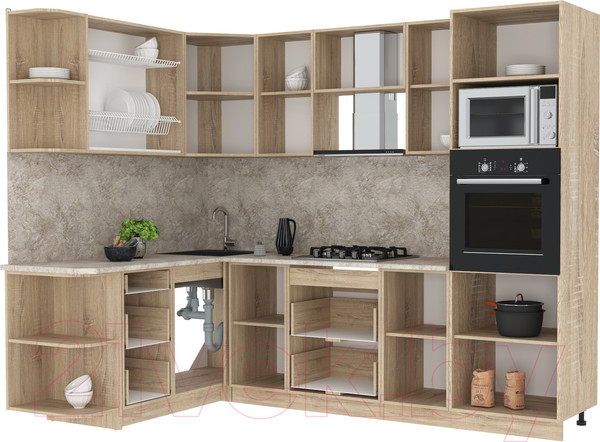 Изображение товара Кухонный гарнитур Интерлиния Мила 1.68x2.6 левая (серебристый/бетон/бискайская сосна)