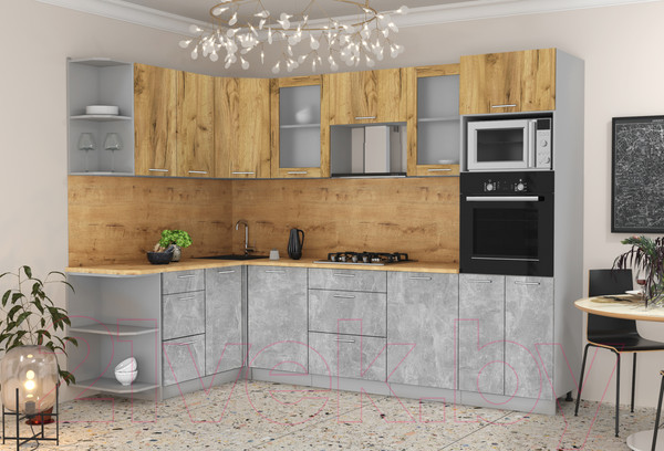 Изображение товара Кухонный гарнитур Интерлиния Мила 1.68x2.8 левая (дуб золотой/бетон/дуб бунратти)