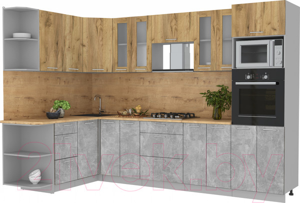 Изображение товара Кухонный гарнитур Интерлиния Мила 1.68x3.0 левая (дуб золотой/бетон/дуб бунратти)