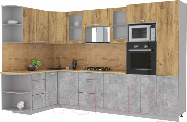 Изображение товара Кухонный гарнитур Интерлиния Мила 1.68x3.2 левая (дуб золотой/бетон/дуб бунратти)