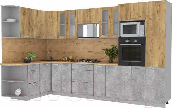 Изображение товара Кухонный гарнитур Интерлиния Мила 1.68x3.4 левая (дуб золотой/бетон/дуб бунратти)