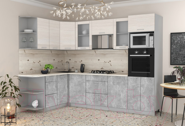 Изображение товара Кухонный гарнитур Интерлиния Мила 1.68x2.8 левая (вудлайн кремовый/бетон/бискайская сосна)