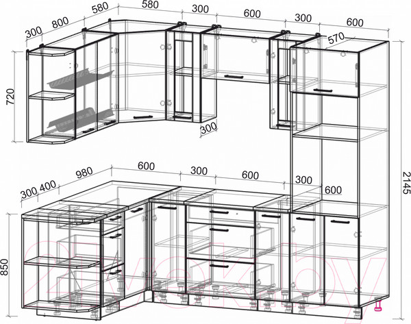 Изображение товара Кухонный гарнитур Интерлиния Мила 1.68x2.4 левая (вудлайн кремовый/бетон/бискайская сосна)