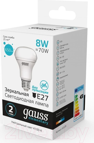 Изображение товара Лампа Gauss Elementary E27 8W 4100К / 63228