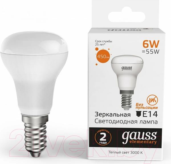 Изображение товара Лампа Gauss Elementary R50 6W 450lm 3000K Е14 / 63116