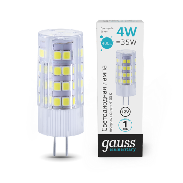 Изображение товара Лампа Gauss Elementary G4 12V 4W 400lm 4100K керамика / 10724