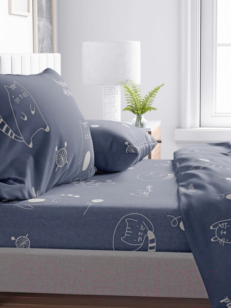 Изображение товара Пододеяльник Samsara Коты на синем фоне 220По-6