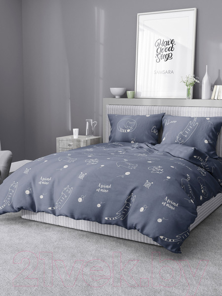 Изображение товара Пододеяльник Samsara Коты на синем фоне 220По-6