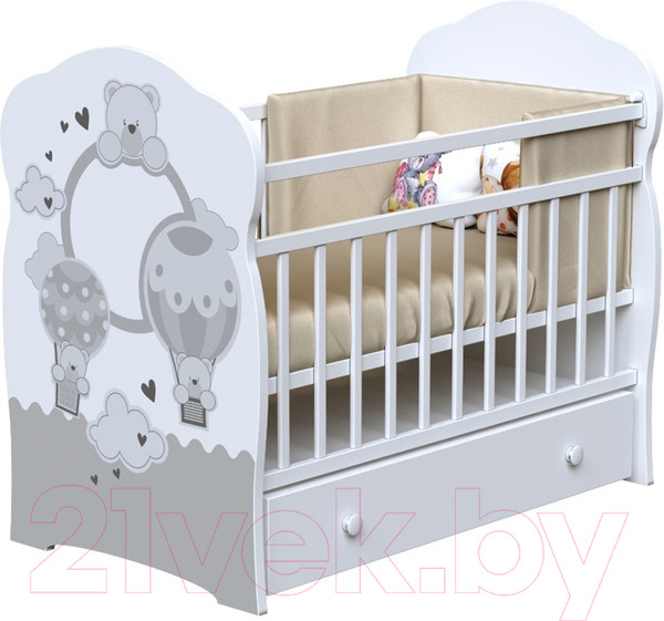 Изображение товара Детская кроватка VDK New Joy маятник и ящик (белый)