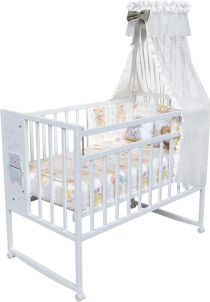 Изображение товара Детская кроватка VDK Mini Loft 3D колесо-качалка Oh My Bear (белый)