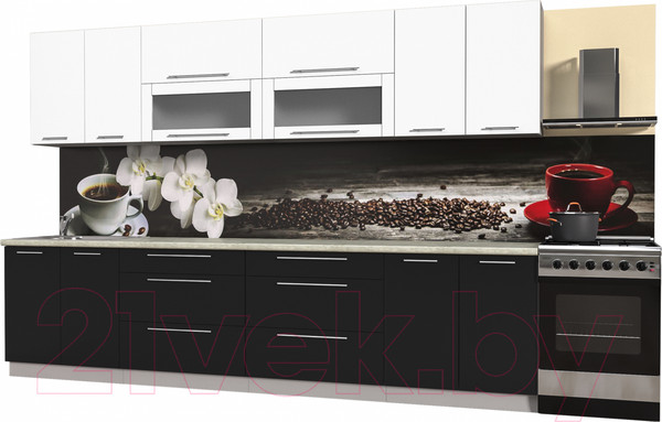 Изображение товара Кухонный гарнитур Интерлиния Мила Пластик 3.2 В (черный глянец/белый глянец/опал светлый)