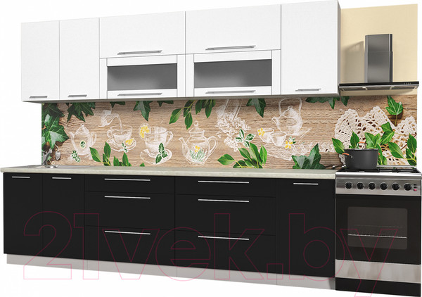 Изображение товара Кухонный гарнитур Интерлиния Мила Пластик 2.9 В (черный глянец/белый глянец/опал светлый)