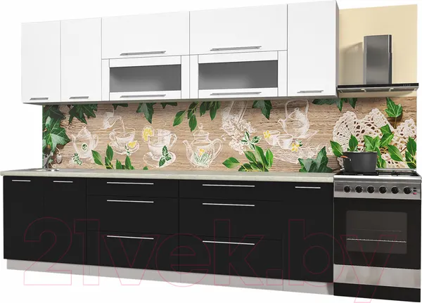 Изображение товара Кухонный гарнитур Interline Мила Пластик 2.8 В (черный глянец/белый глянец/опал светлый)