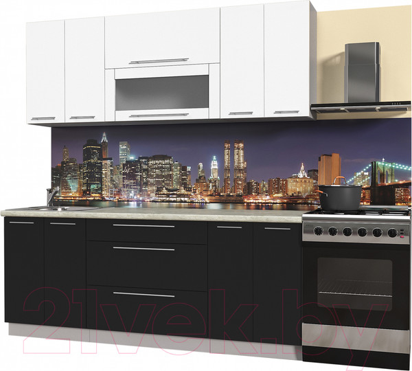 Изображение товара Кухонный гарнитур Интерлиния Мила Пластик 2.1 В (черный глянец/белый глянец/опал светлый)