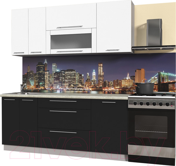 Изображение товара Кухонный гарнитур Интерлиния Мила Пластик 1.9 В (черный глянец/белый глянец/опал светлый)