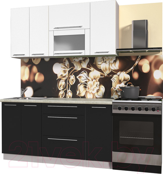 Изображение товара Кухонный гарнитур Интерлиния Мила Пластик 1.6 В (черный глянец/белый глянец/опал светлый)