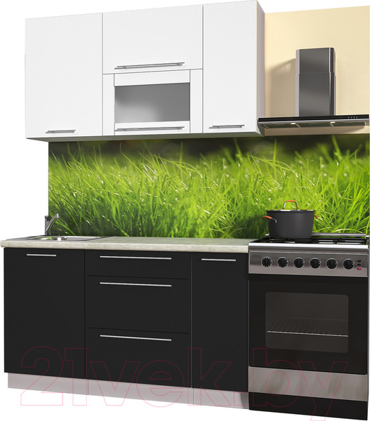 Изображение товара Кухонный гарнитур Интерлиния Мила Пластик 1.4 В (черный глянец/белый глянец/опал светлый)