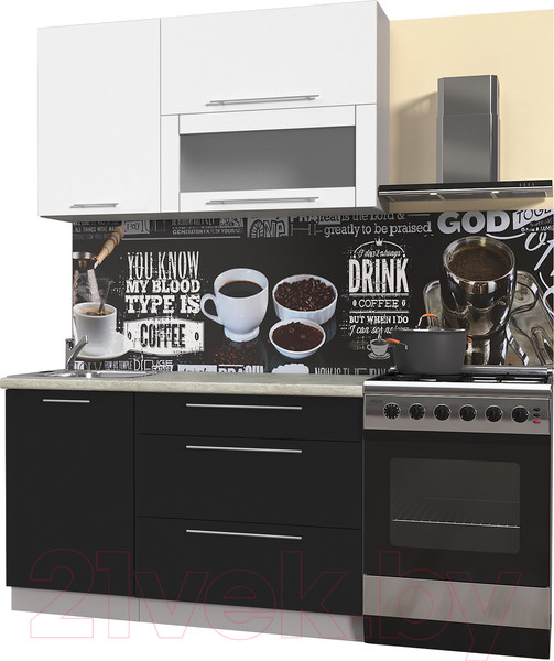 Изображение товара Кухонный гарнитур Интерлиния Мила Пластик 1.3 В (черный глянец/белый глянец/опал светлый)