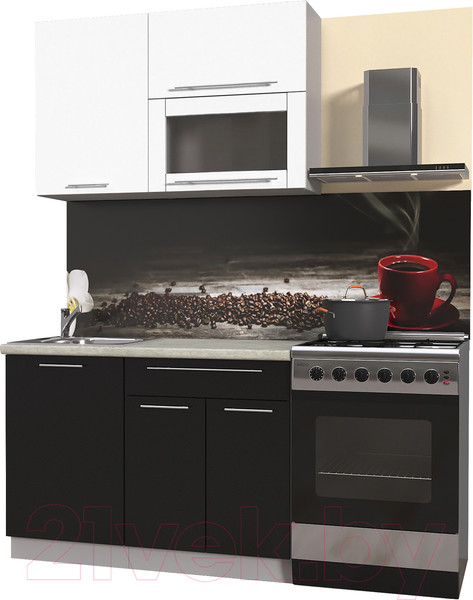 Изображение товара Кухонный гарнитур Интерлиния Мила Пластик 1.2 В (черный глянец/белый глянец/опал светлый)