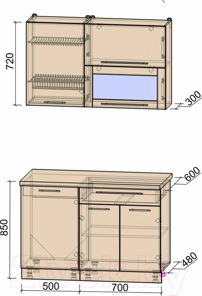 Изображение товара Кухонный гарнитур Интерлиния Мила Пластик 1.2 В (черный глянец/белый глянец/опал светлый)