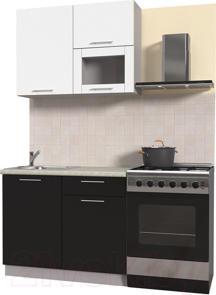 Изображение товара Кухонный гарнитур Интерлиния Мила Пластик 1.0 В (черный глянец/белый глянец/опал светлый)