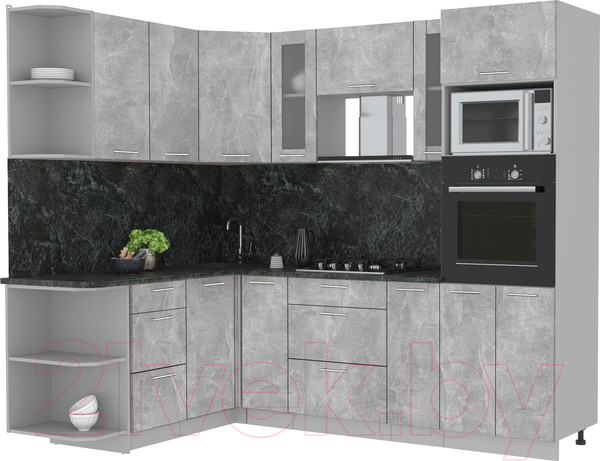 Изображение товара Кухонный гарнитур Интерлиния Мила 1.68x2.4 левая (бетон/кастилло темный)