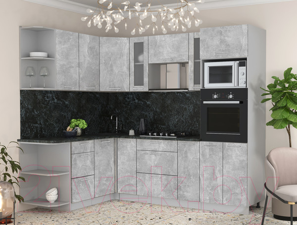 Изображение товара Кухонный гарнитур Интерлиния Мила 1.68x2.4 левая (бетон/кастилло темный)