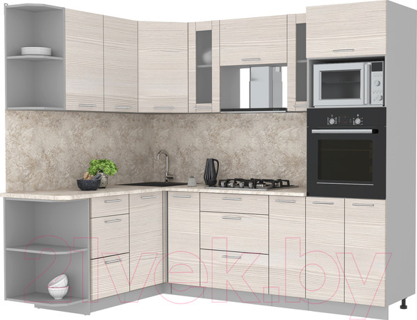 Изображение товара Кухонный гарнитур Интерлиния Мила 1.68x2.4 левая (вудлайн кремовый/опал светлый)