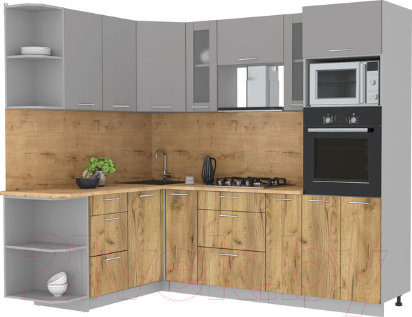 Изображение товара Кухонный гарнитур Интерлиния Мила 1.68x2.4 левая (серебристый/дуб золотой/дуб бунратти)