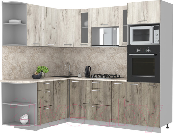 Изображение товара Кухонный гарнитур Интерлиния Мила 1.68x2.4 левая (дуб белый/дуб серый/опал светлый)