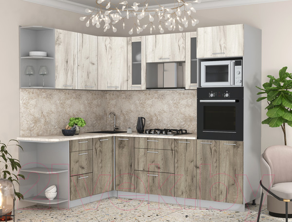 Изображение товара Кухонный гарнитур Интерлиния Мила 1.68x2.4 левая (дуб белый/дуб серый/опал светлый)