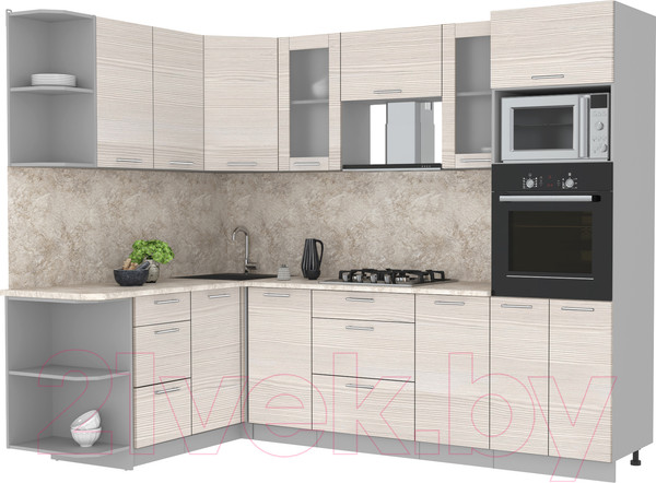 Изображение товара Кухонный гарнитур Интерлиния Мила 1.68x2.6 левая (вудлайн кремовый/опал светлый)