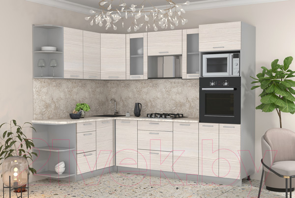 Изображение товара Кухонный гарнитур Интерлиния Мила 1.68x2.6 левая (вудлайн кремовый/опал светлый)