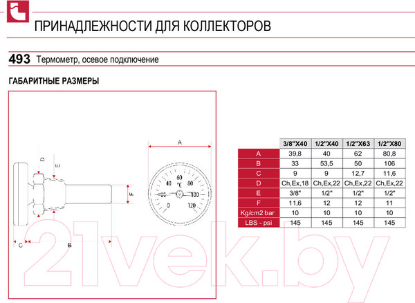 Изображение товара Термометр для коллектора Itap 1/2" 493B01263P (осевое подключение)