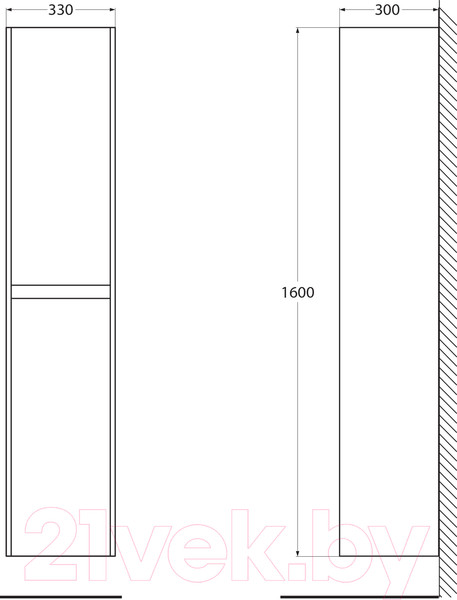 Изображение товара Шкаф-пенал для ванной BelBagno Kraft-1600-2A-SC-CG-L