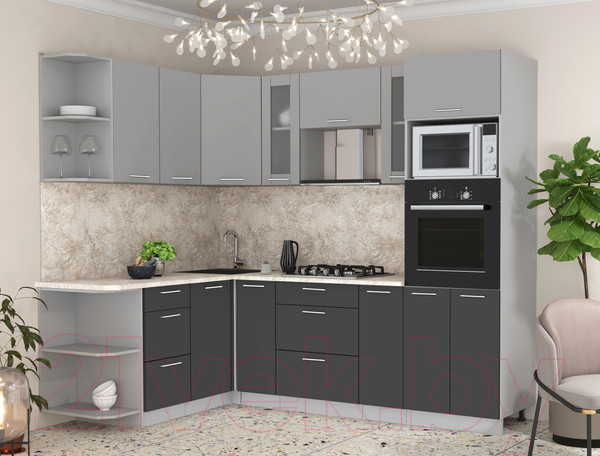 Изображение товара Кухонный гарнитур Интерлиния Мила 1.68x2.4 левая (серебристый/антрацит/опал светлый)