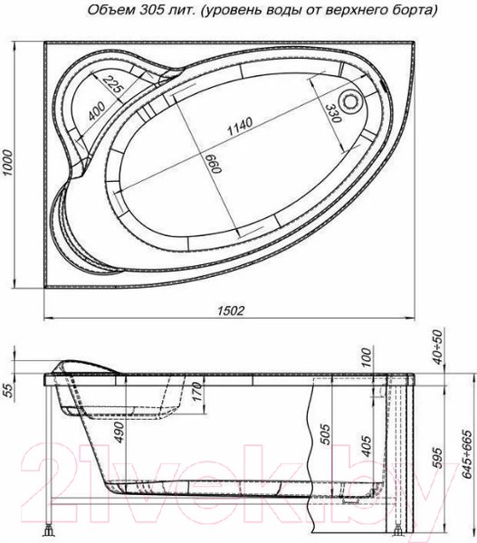 Изображение товара Ванна акриловая Aquanet Mayorca 150x100 L (с каркасом и экраном)