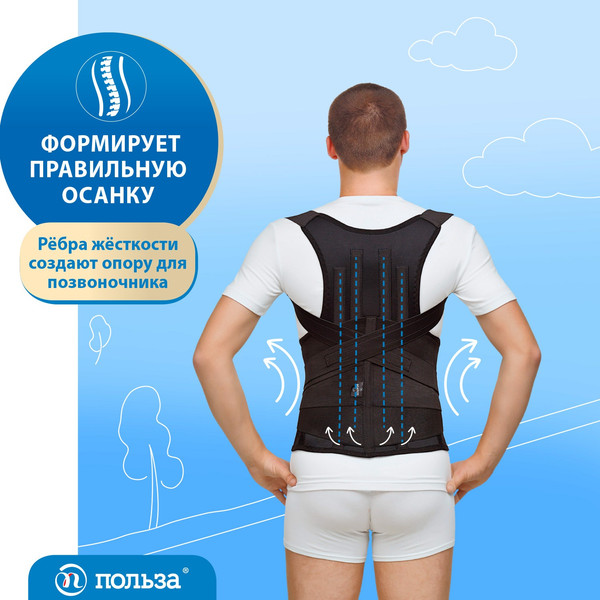 Изображение товара Корсет ортопедический грудопоясничный Польза Грудопоясничный 1402 тип 325-I (р.4, черный)
