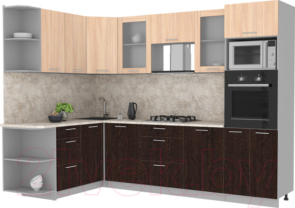 Изображение товара Кухонный гарнитур Интерлиния Мила 1.68x2.8 левая (дуб молочный/дуб венге/опал светлый)