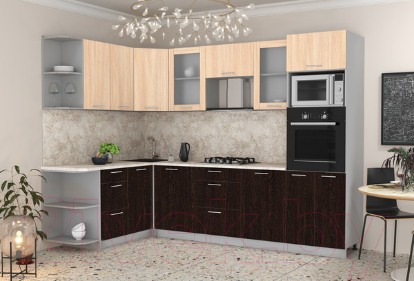 Изображение товара Кухонный гарнитур Интерлиния Мила 1.68x2.8 левая (дуб молочный/дуб венге/опал светлый)