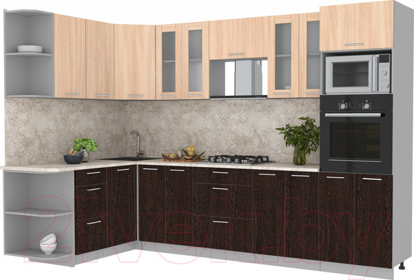 Изображение товара Кухонный гарнитур Интерлиния Мила 1.68x3.0 левая (дуб молочный/дуб венге/опал светлый)