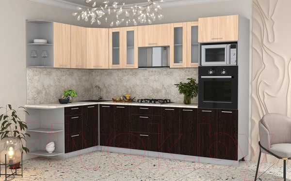 Изображение товара Кухонный гарнитур Интерлиния Мила 1.68x3.0 левая (дуб молочный/дуб венге/опал светлый)