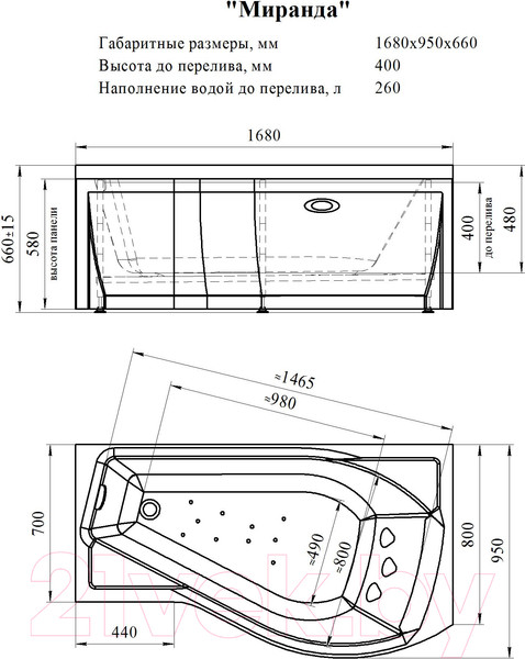 Изображение товара Ванна акриловая Vannesa Миранда 168x95 L / 2-01-0-1-1-209Ч