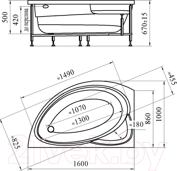 Изображение товара Ванна акриловая Vannesa Модерна 160x100 R / 2-01-0-2-1-214Ч
