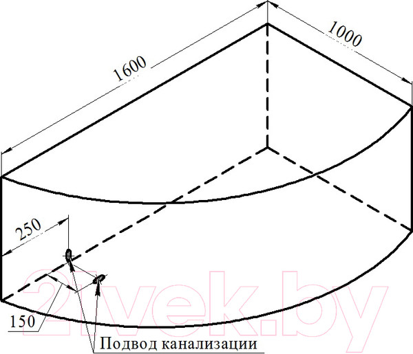 Изображение товара Ванна акриловая Vannesa Модерна 160x100 R / 2-01-0-2-1-214Ч