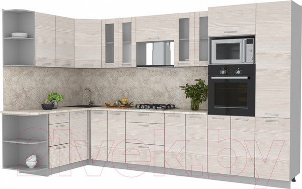 Изображение товара Кухонный гарнитур Интерлиния Мила 1.68x3.4 левая (вудлайн кремовый/опал светлый)