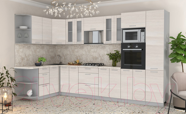 Изображение товара Кухонный гарнитур Интерлиния Мила 1.68x3.4 левая (вудлайн кремовый/опал светлый)